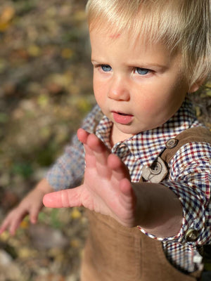 Jasper Long Sleeve Woven Onesie | Chestnut Beige Plaid