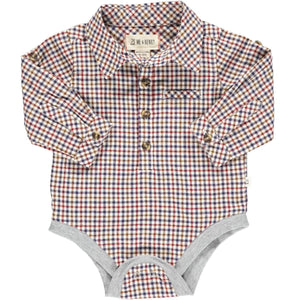 Jasper Long Sleeve Woven Onesie | Chestnut Beige Plaid