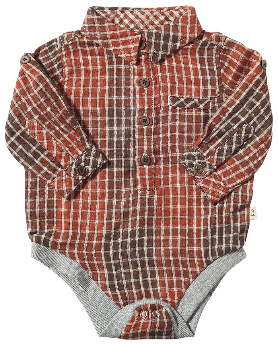 Jasper Long Sleeve Woven Onesie | Rust Plaid