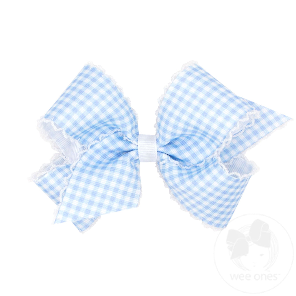 Medium Gingham-Printed Grosgrain Hair Bow with Moonstitch Edge | Assorted