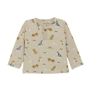 Baby Long Sleeve Print Henley Bodysuit Shirt | Beige Melange