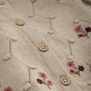 Baby Knit Floral Cardigan | Beige Melange