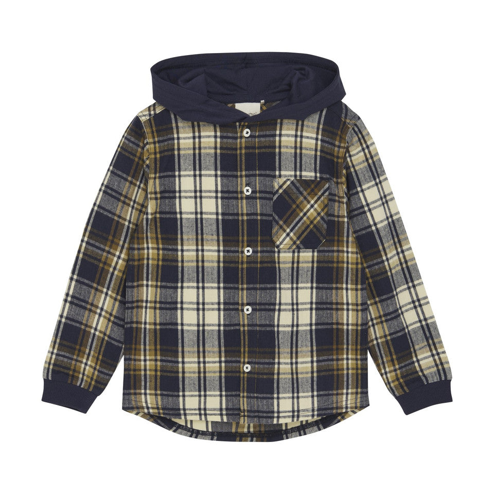 Long Sleeve Hooded Plaid Shirt