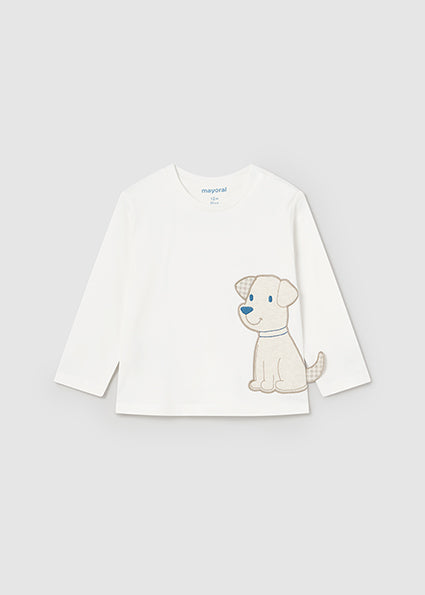 Baby Boys Interactive Puppy Long Sleeve T-Shirt | Cream