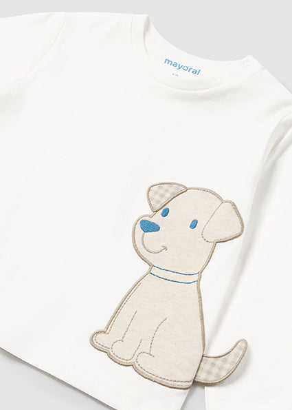 Baby Boys Interactive Puppy Long Sleeve T-Shirt | Cream