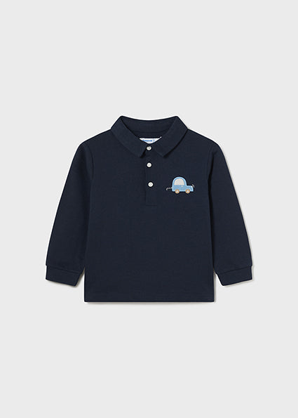 Baby Boys Applique Long Sleeve Polo Shirt | Navy