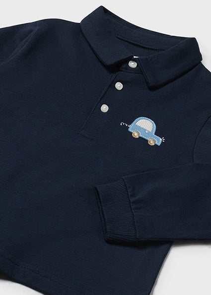 Baby Boys Applique Long Sleeve Polo Shirt | Navy