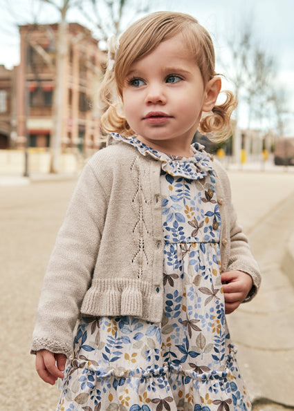 Baby Girls Knit Ruffled Cardigan | Heather Bark