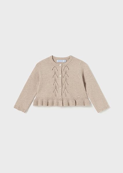 Baby Girls Knit Ruffled Cardigan | Heather Bark