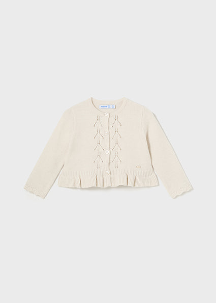 Baby Girls Knit Ruffled Cardigan | Heather Milk