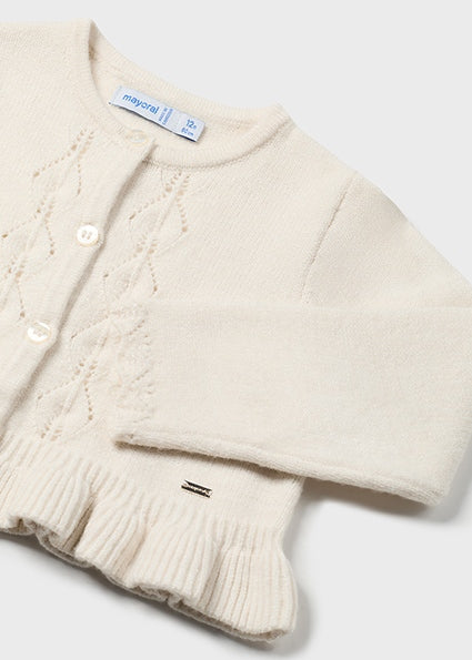 Baby Girls Knit Ruffled Cardigan | Heather Milk