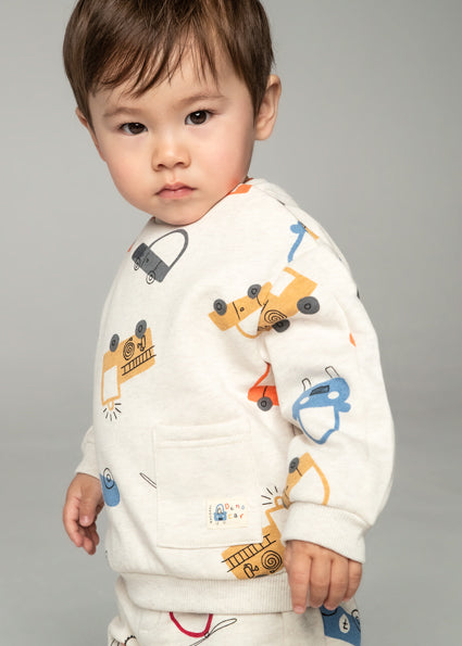 Baby Boys Print Sweatshirt | Latte Heather