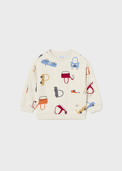 Baby Boys Print Sweatshirt | Latte Heather