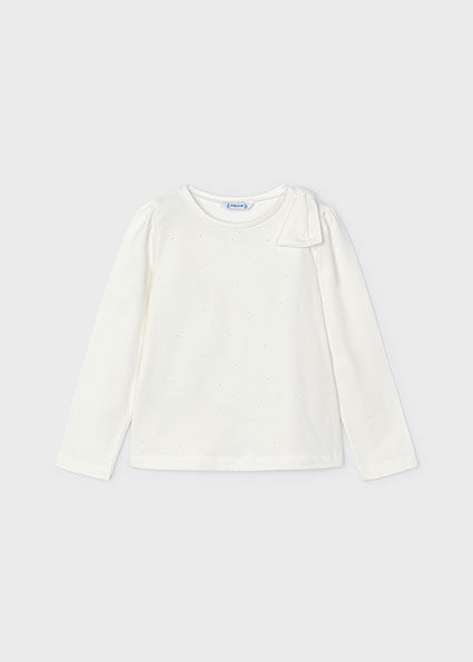 Girls Bow Long Sleeve Top | Off White