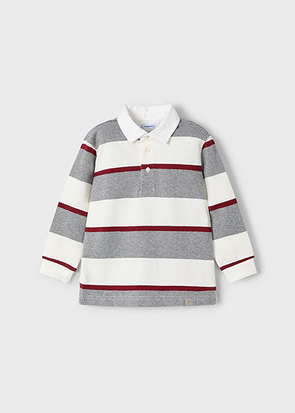 Boys Long Sleeve Striped Polo Shirt | Anchor Grey