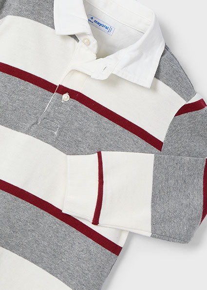 Boys Long Sleeve Striped Polo Shirt | Anchor Grey