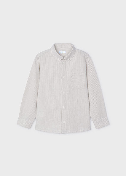 Boys Long Sleeve Striped Oxford Shirt | Dark Sand