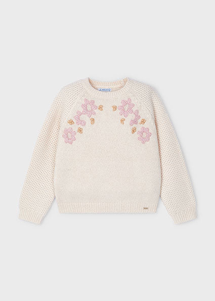 Girls Embroidered Flower Sweater | Ginger