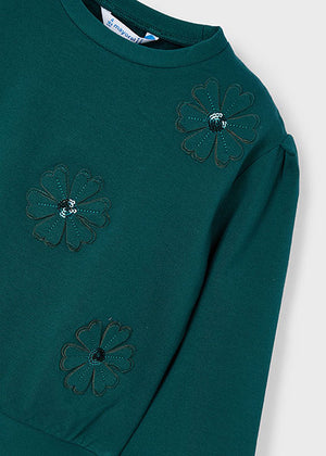 Girls Flower Applique Sweater | Bottle Green