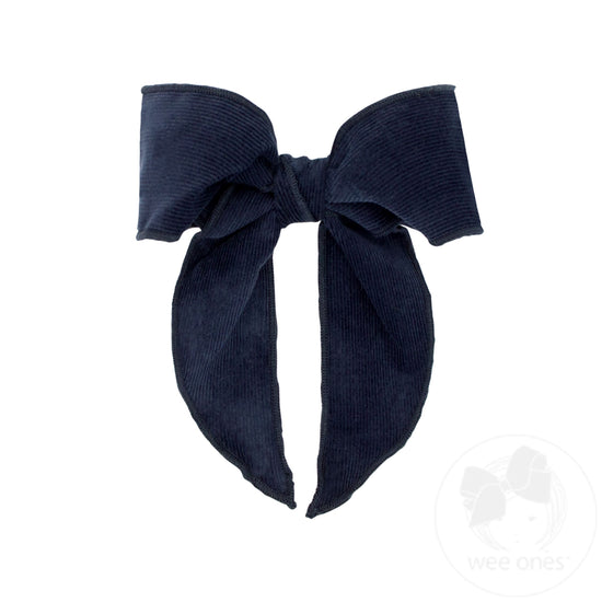 Corduroy Bowtie with Twisted Wrap and Whimsy Tails | Navy