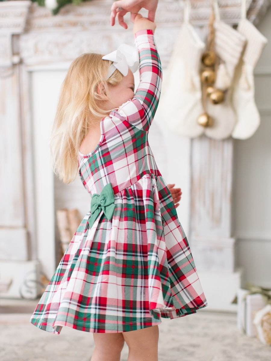 Dashing Dreams Plaid Knit Long Sleeve Twirl Dress