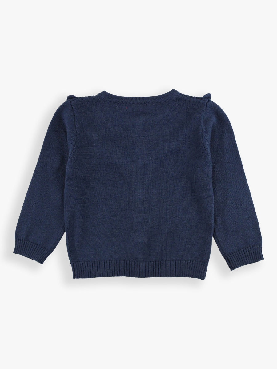 Sweater Knit Ruffle Trim Cardigan | Dark Navy