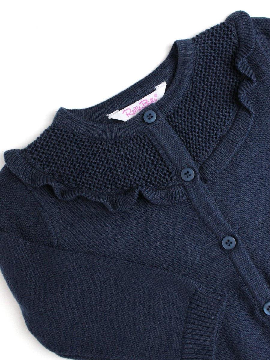 Sweater Knit Ruffle Trim Cardigan | Dark Navy