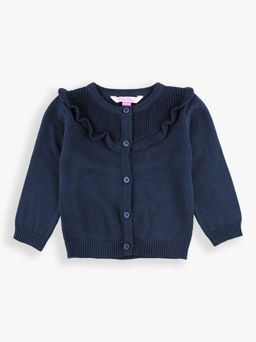 Sweater Knit Ruffle Trim Cardigan | Dark Navy