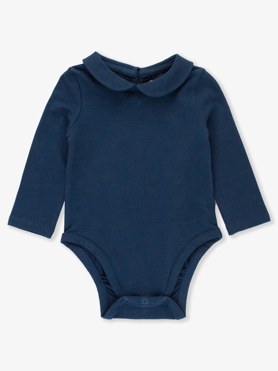Peter Pan Collar Long Sleeve Bodysuit Dark Navy Threadfare Children s Boutique
