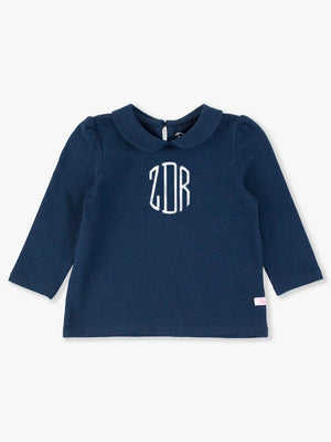 Peter Pan Collar Long Sleeve Top | Dark Navy