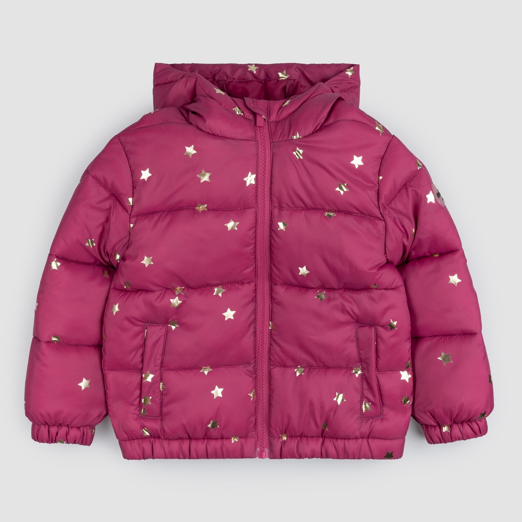 Star Print on Magenta Hooded Packable Jacket