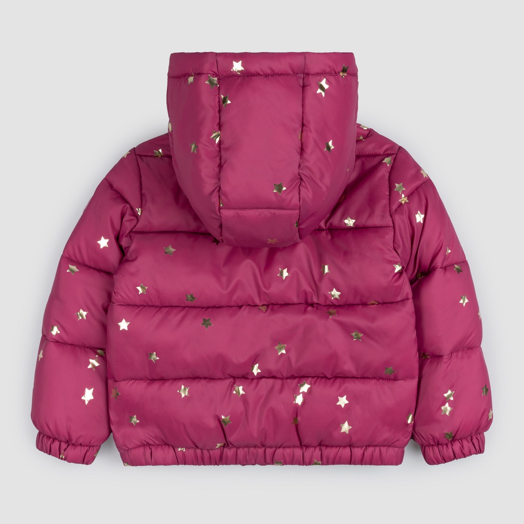 Star Print on Magenta Hooded Packable Jacket