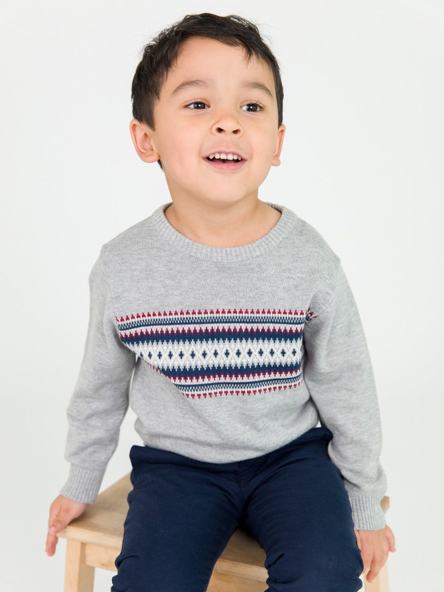 Knit Crew Neck Sweater | Cozy Fair Isle