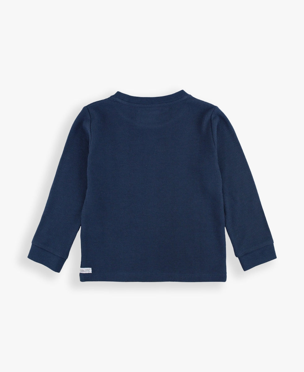 Waffle Knit Long Sleeve Crew Neck Shirt | Navy