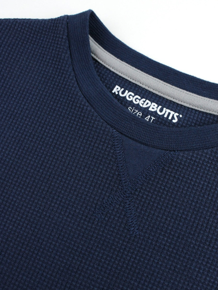 Waffle Knit Long Sleeve Crew Neck Shirt | Navy