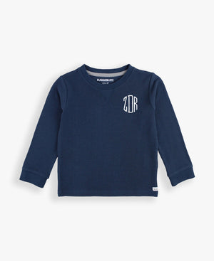 Waffle Knit Long Sleeve Crew Neck Shirt | Navy