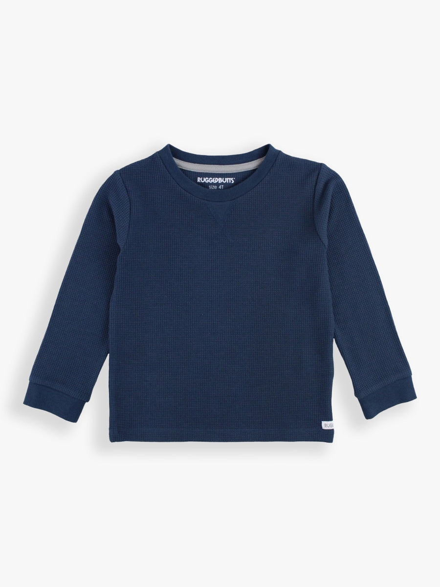 Waffle Knit Long Sleeve Crew Neck Shirt | Navy