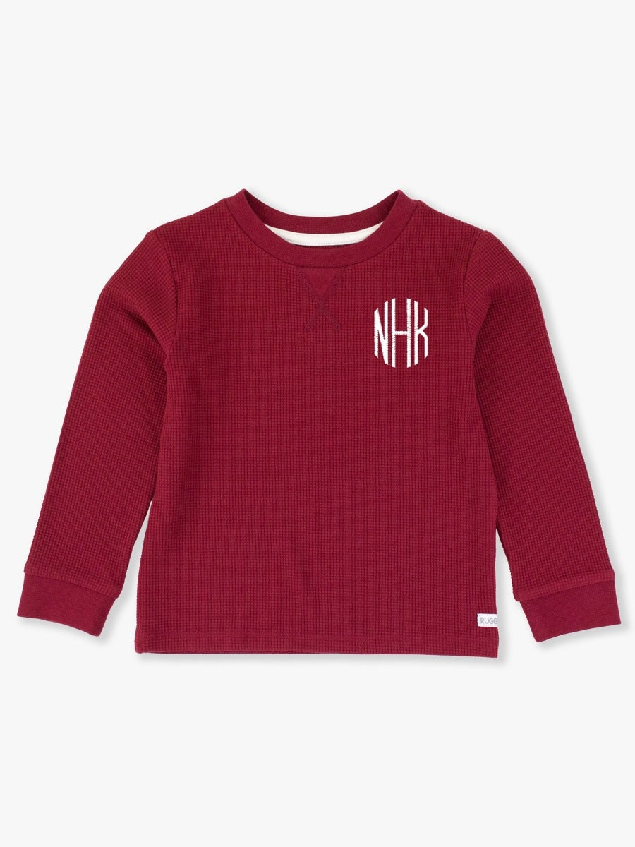 Waffle Knit Long Sleeve Crew Neck Shirt | Dark Cherry