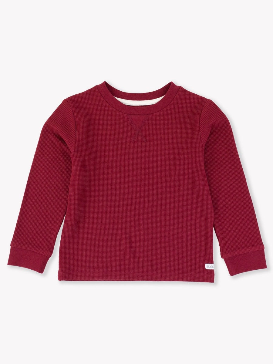 Waffle Knit Long Sleeve Crew Neck Shirt | Dark Cherry