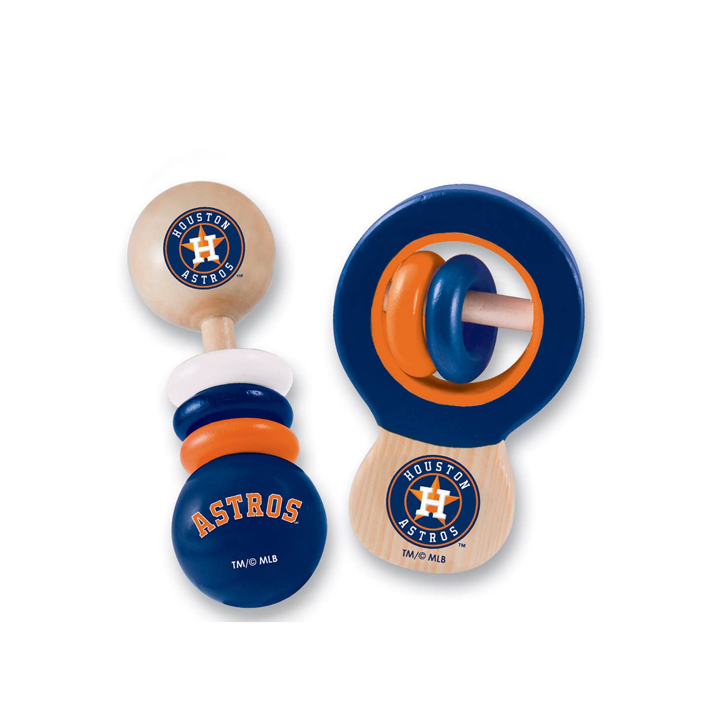Houston Astros Wooden Baby Rattles | Set of 2