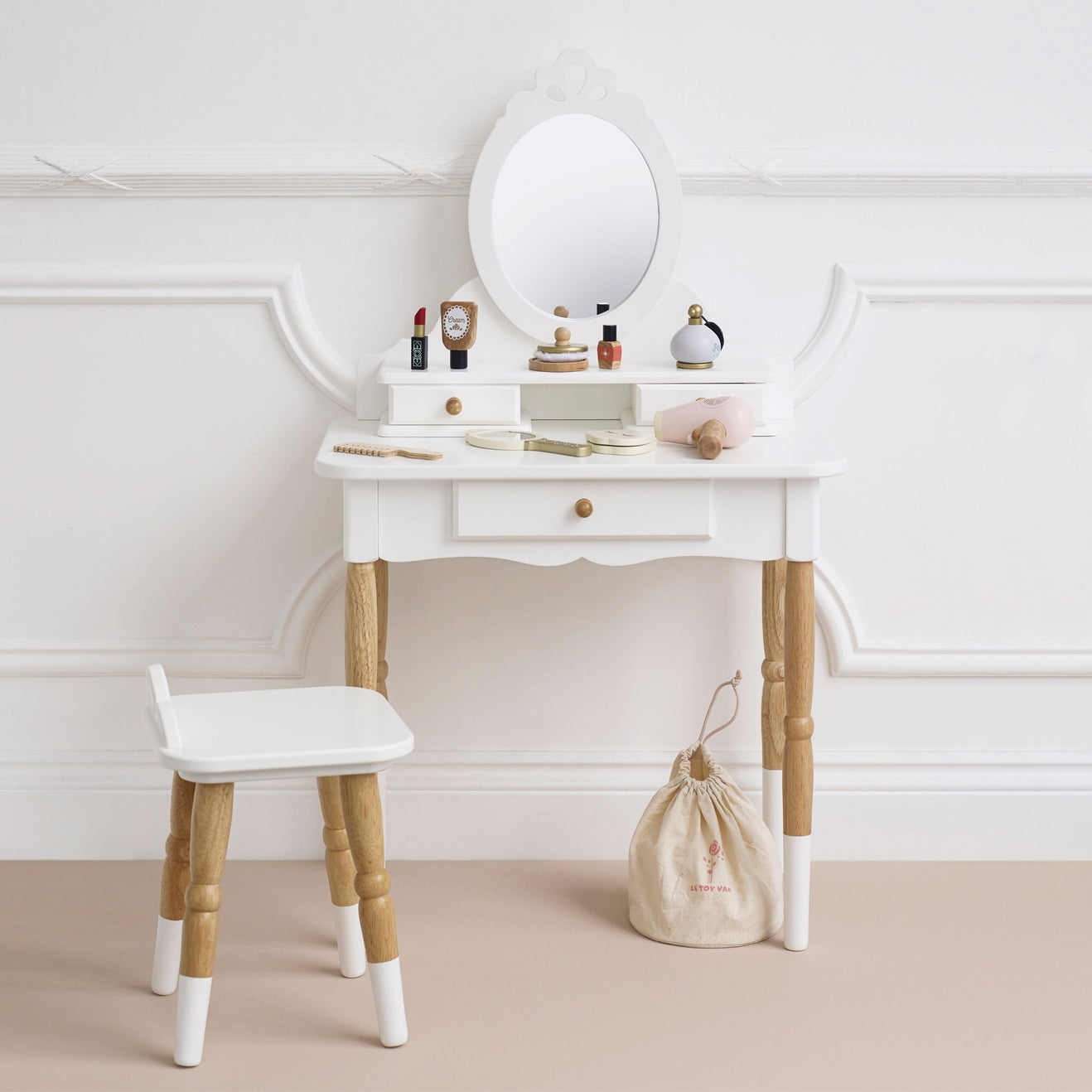 Wooden Dress Up Vanity Table & Stool