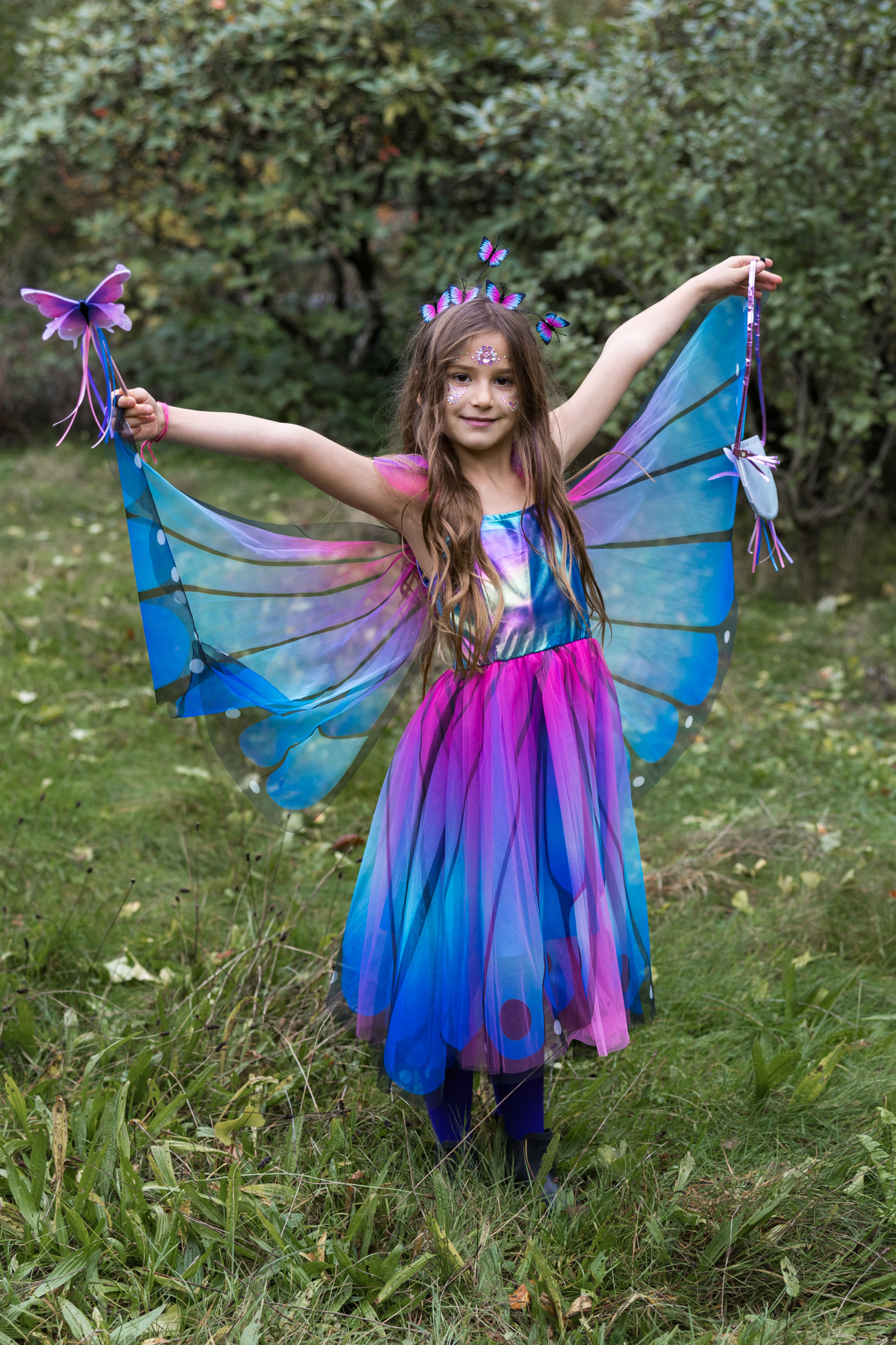 Blue Butterfly Twirl Dress with Wings & Headband