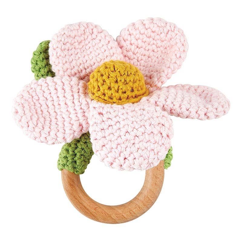 Crocheted Ring Rattle | Pink Daisy