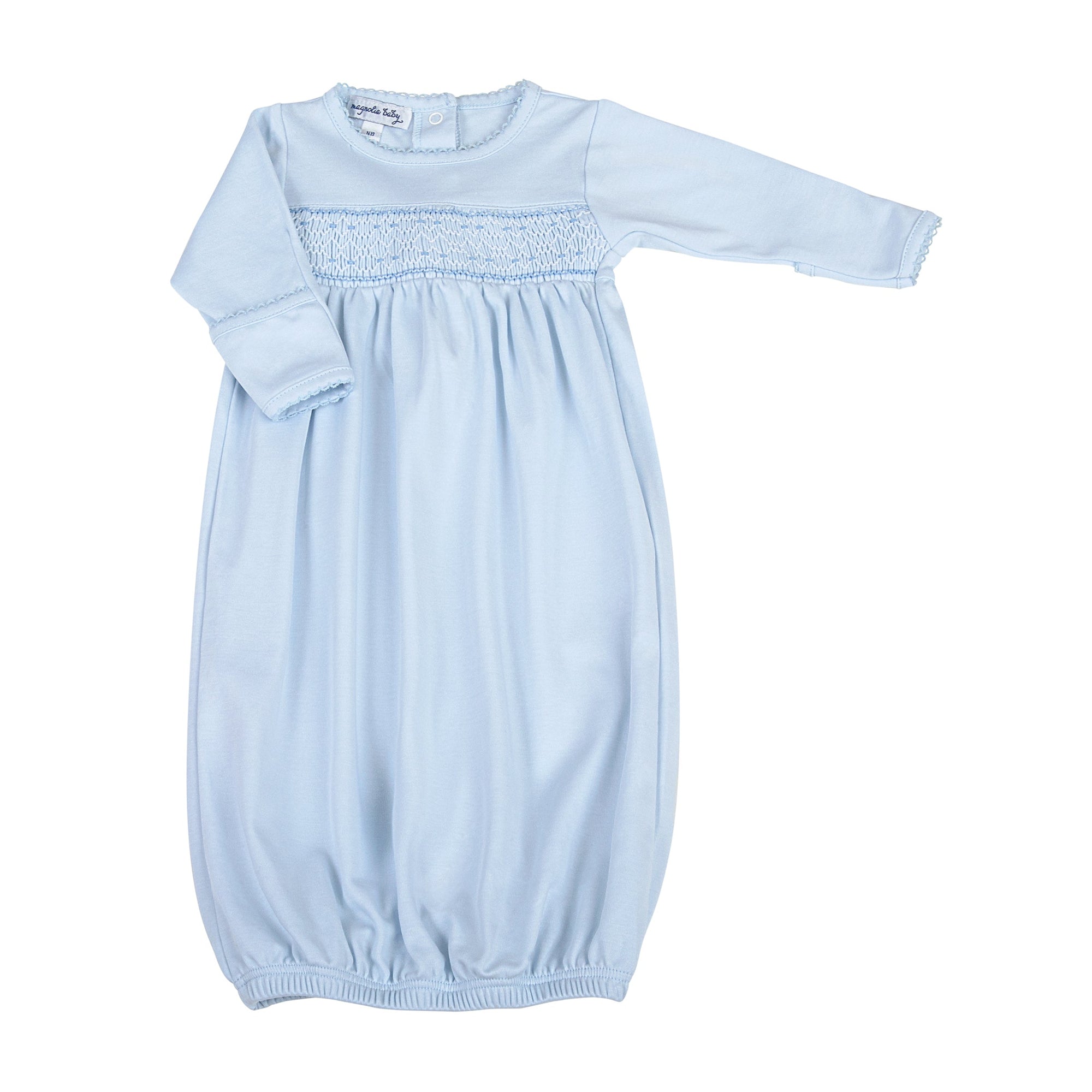 Pink and Blue Smocked Gathered Gown | Blue