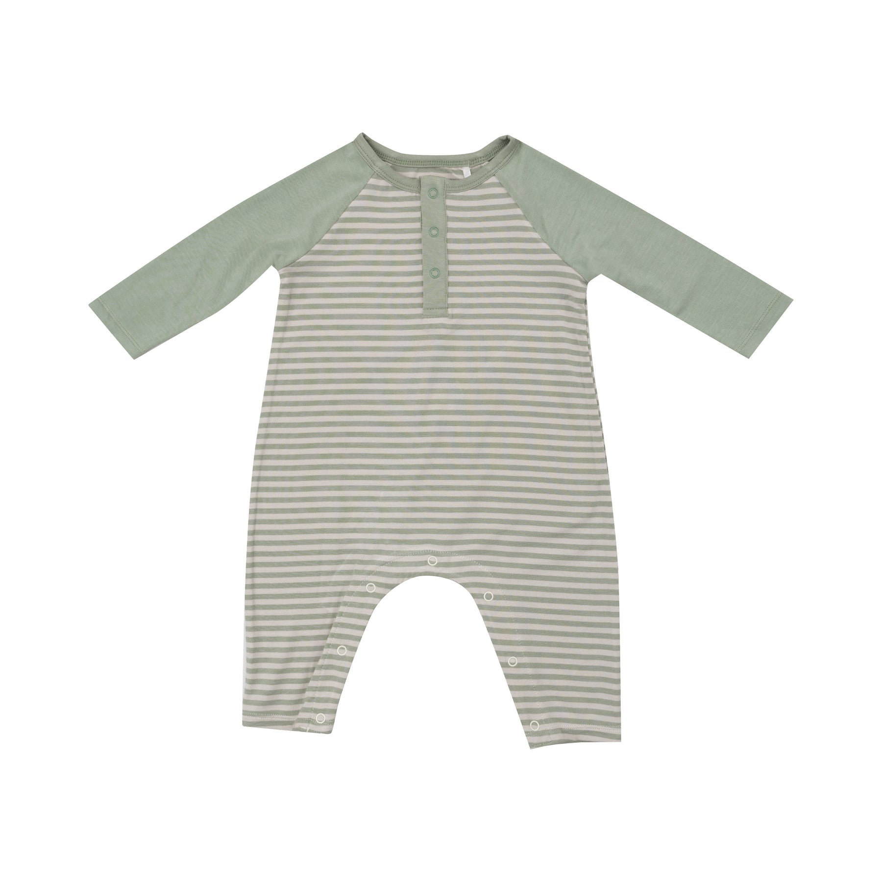 Desert Sage Stripe Bamboo Raglan Henley Romper