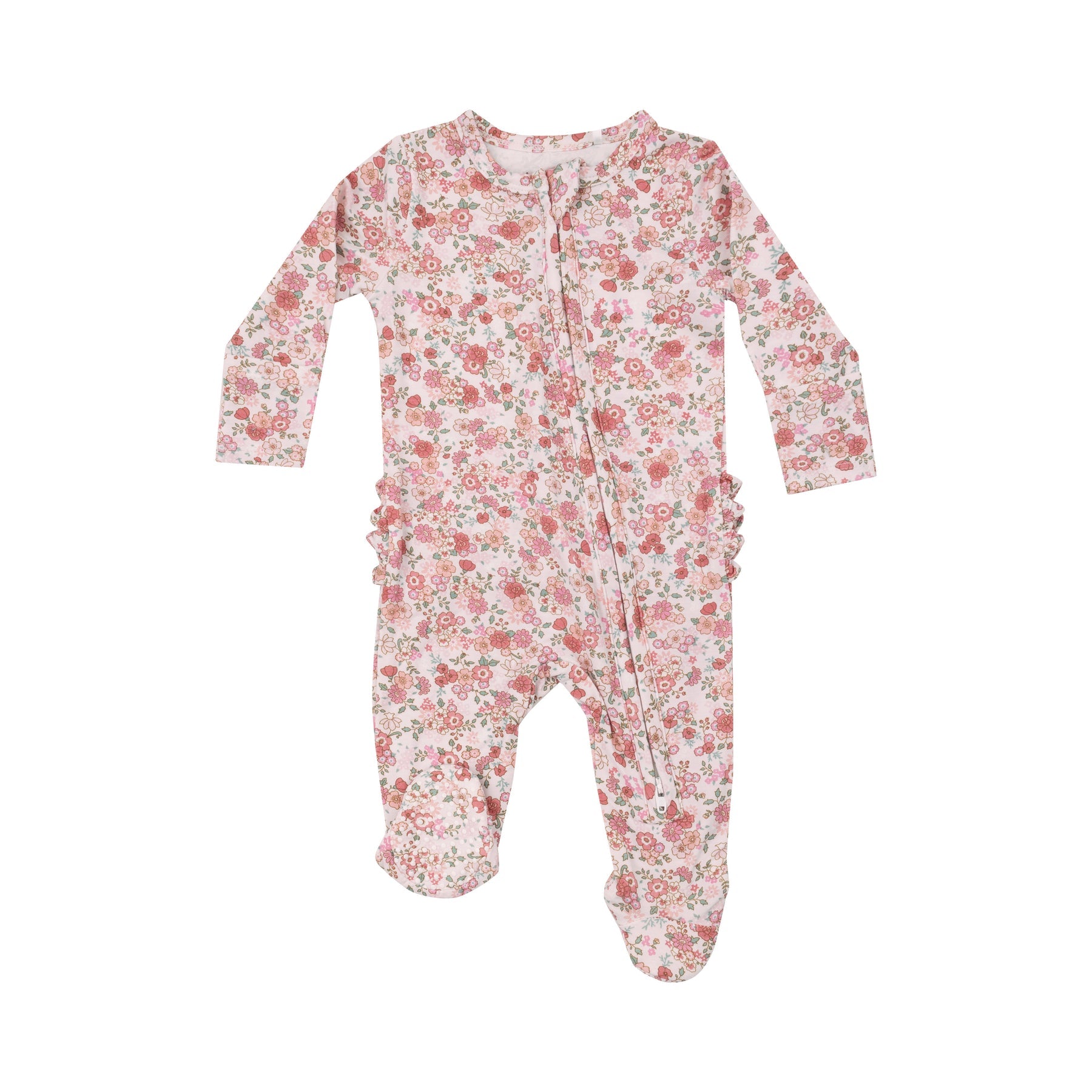 Pretty Calico Bamboo Ruffle 2 Way Zipper Footie