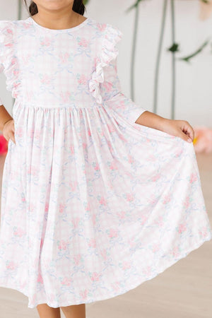 Ribbons and Roses 3/4 Sleeve Ruffle Twirl Dress