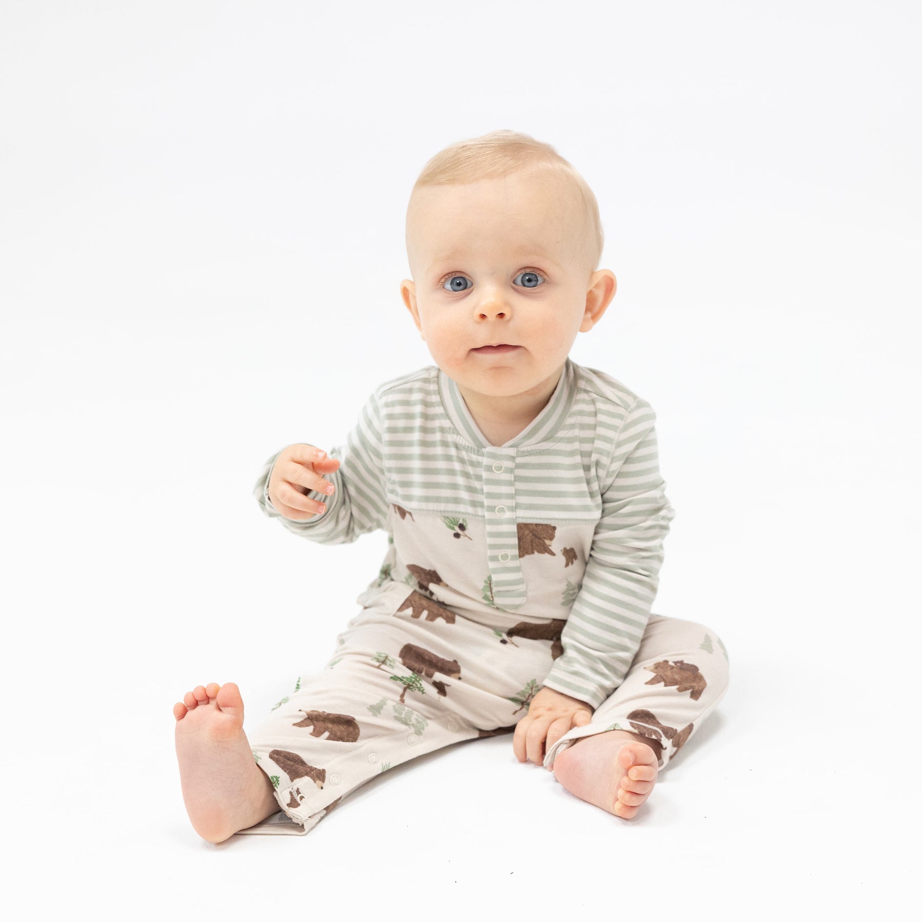 Sweet Brown Bears Bamboo Contrast Sleeve Raglan Romper