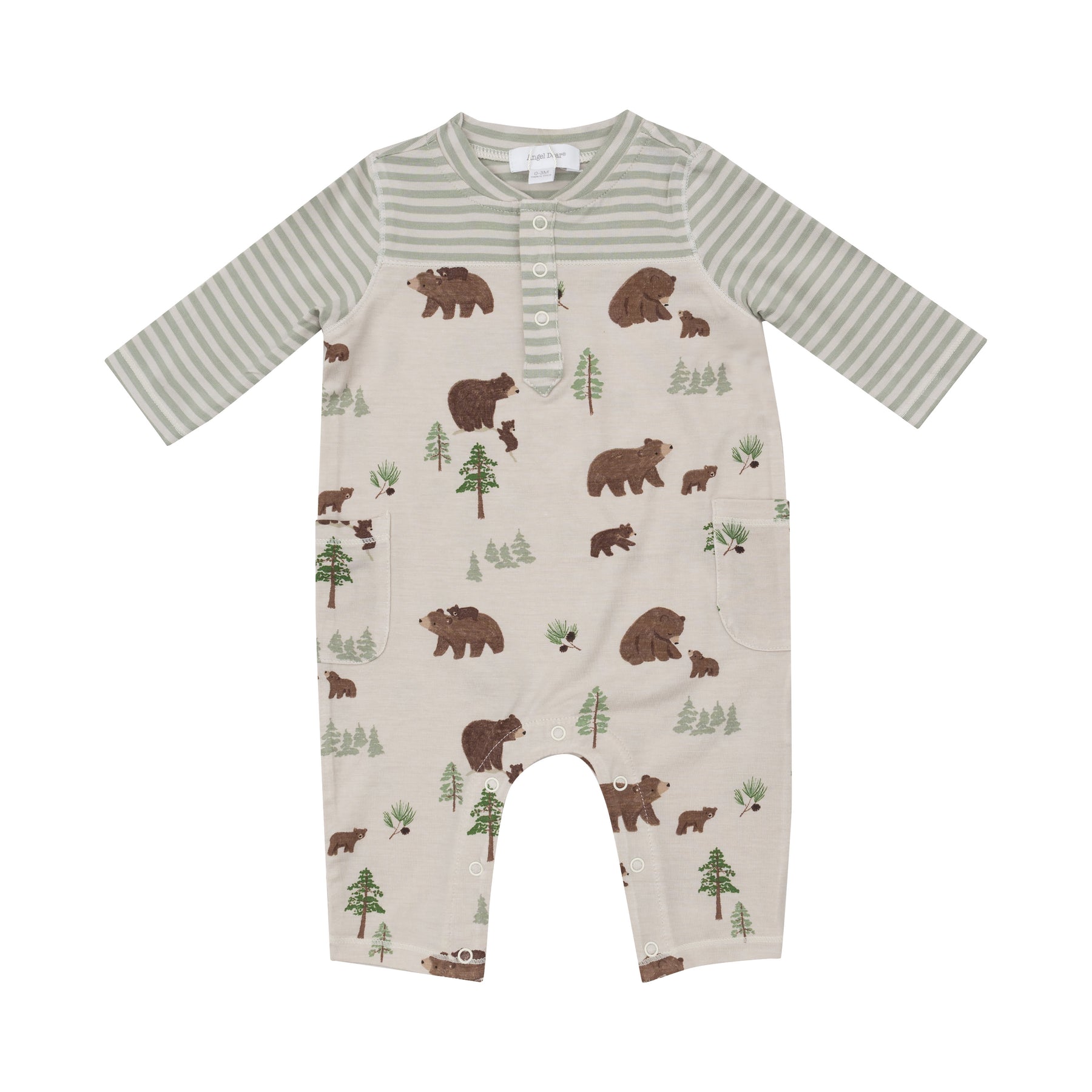 Sweet Brown Bears Bamboo Contrast Sleeve Raglan Romper