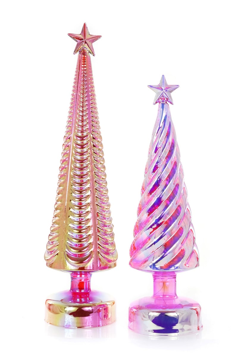 Iridescent Textured Glass Lighted Trees | Assorted Sizes and Colors